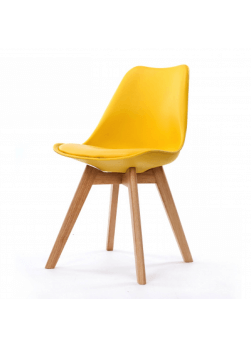 Chaise scandinave de couleur jaune avec pieds en bois de hêtre