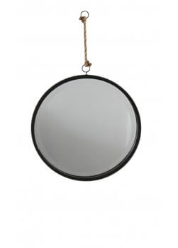 Miroir rond en métal noir et accroche en corde de 51 cm de diamètre