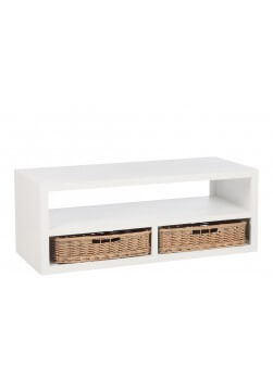 Table basse en bois blanc rectangulaire avec rangements