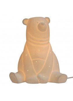 Lampe en porcelaine , lampe biscuit en forme d'ours