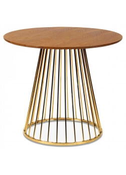 table ronde plateau bois, pieds métal doré