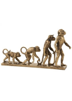figurine sur l'évolution du singe en résine de couleur or