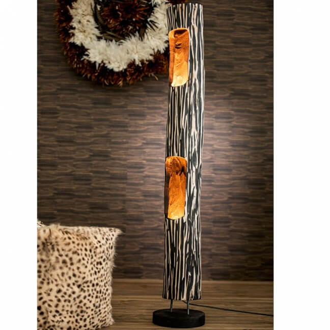 lampadaire de salon en bois, luminaire aspect tronc d'arbre