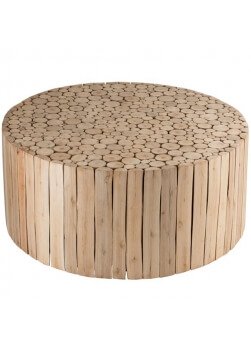 Table basse rondin de bois naturel, diamètre 90 cm, hauteur 30 cm
