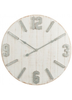 horloge murale bois et blanc avec chiffre en zinc