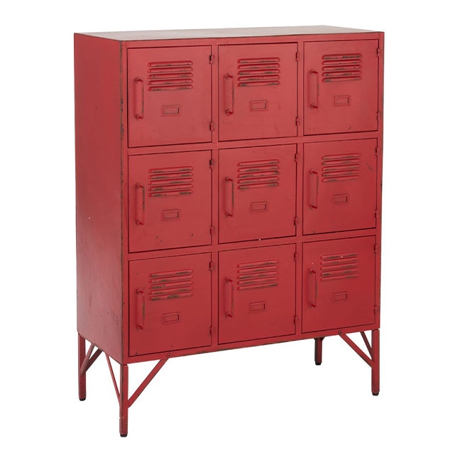 armoire en métal rouge avec 9 tiroirs