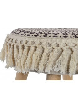 Tabouret style ethnique en bois en tissus avec pied en bois.