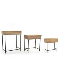 Set de 3 tables gigognes en bois vieilli et pieds métal noir.