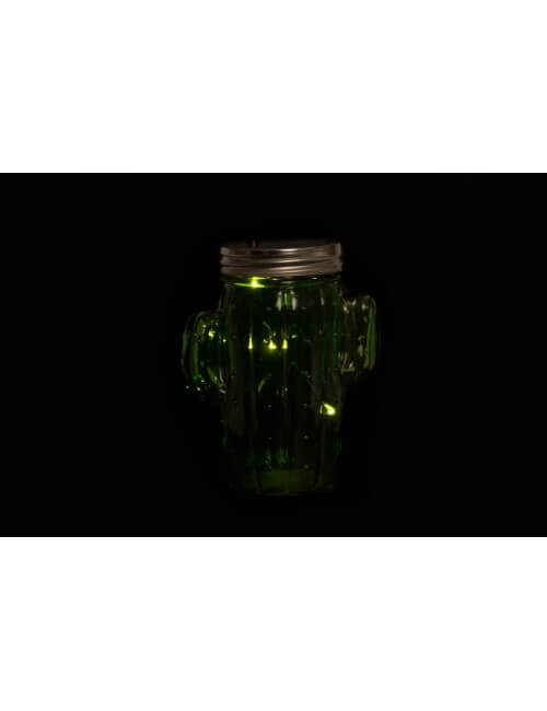 Pot en verre en forme de cactus avec éclairage LED.