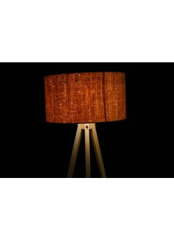 Lampadaire trépied bois avec abat-jour en liège.H.148 cm