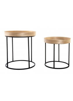 Set de 2 tables gigognes avec plateau bois et pieds métal.