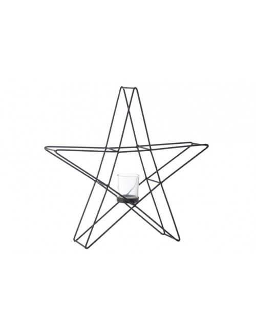 Photophore support étoile en métal noir.