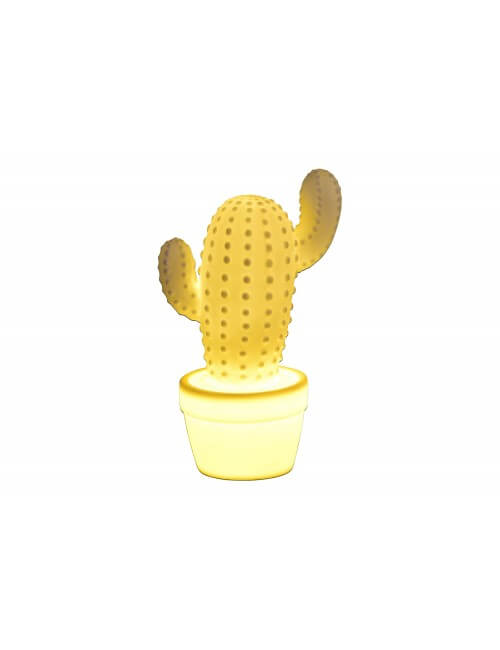 Cactus en porcelaine, blanc avec éclairage LED